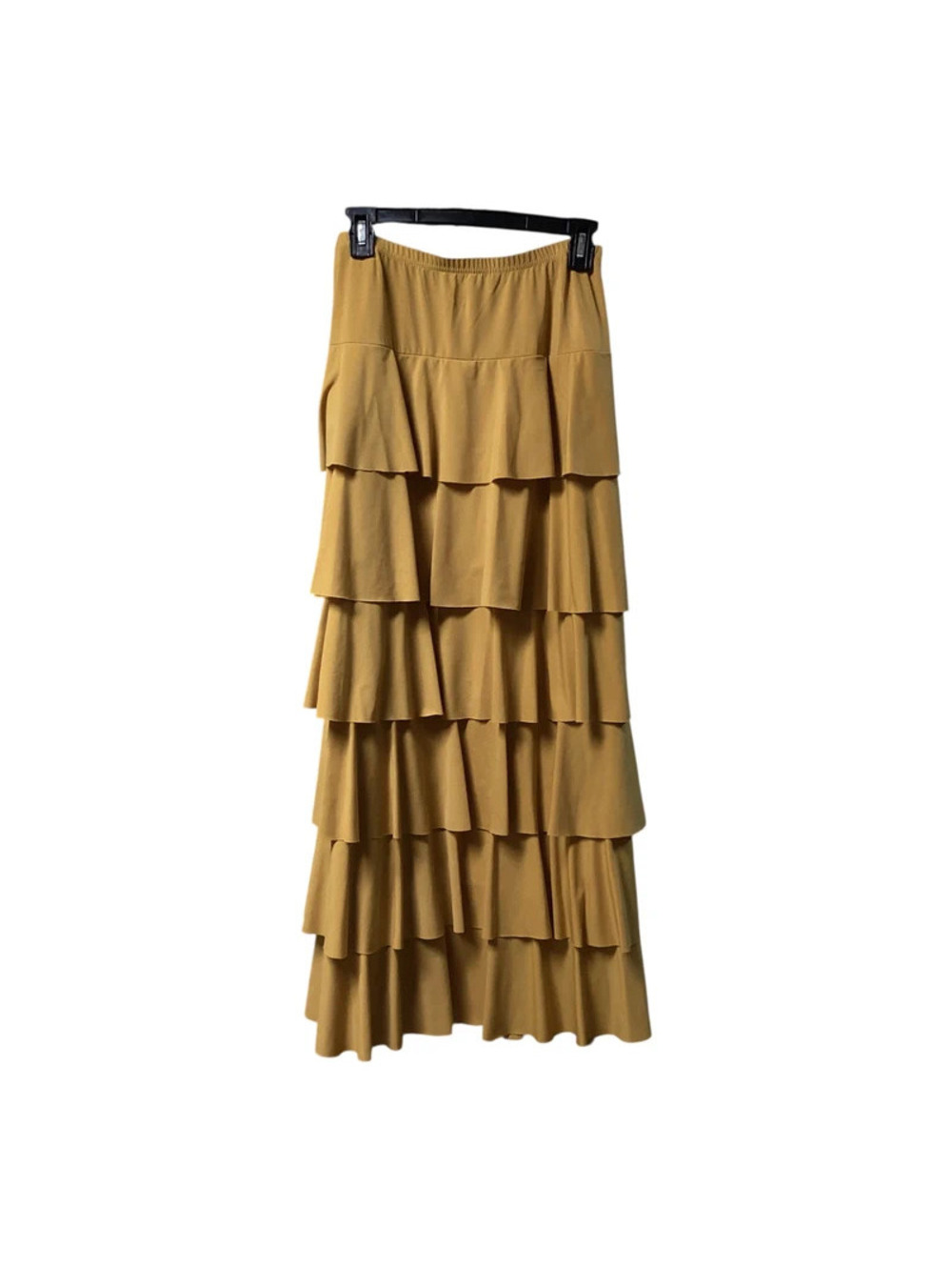 Nuggles Women's Long Ruffled Tier Skirt Sz XXL Solid Mustard Yellow EUC